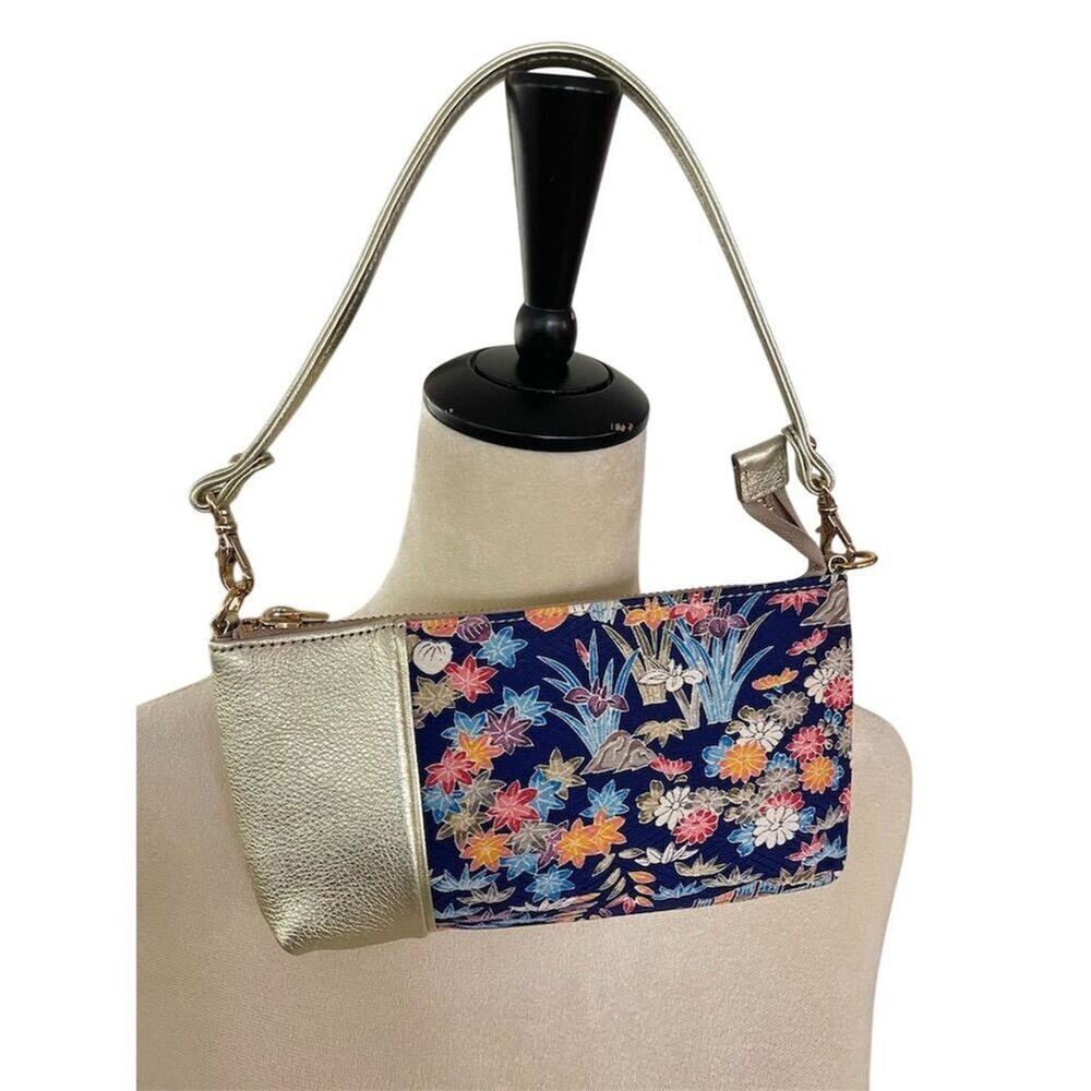 Tokyo Kimono Japanese Silk Leather one of a kind shoulder clutch purse